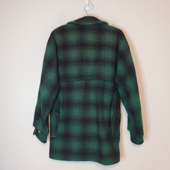 Vintage 70s Plaid Wool Heavy Shacket Jacket Green size S/M - Picture 2 of 5
